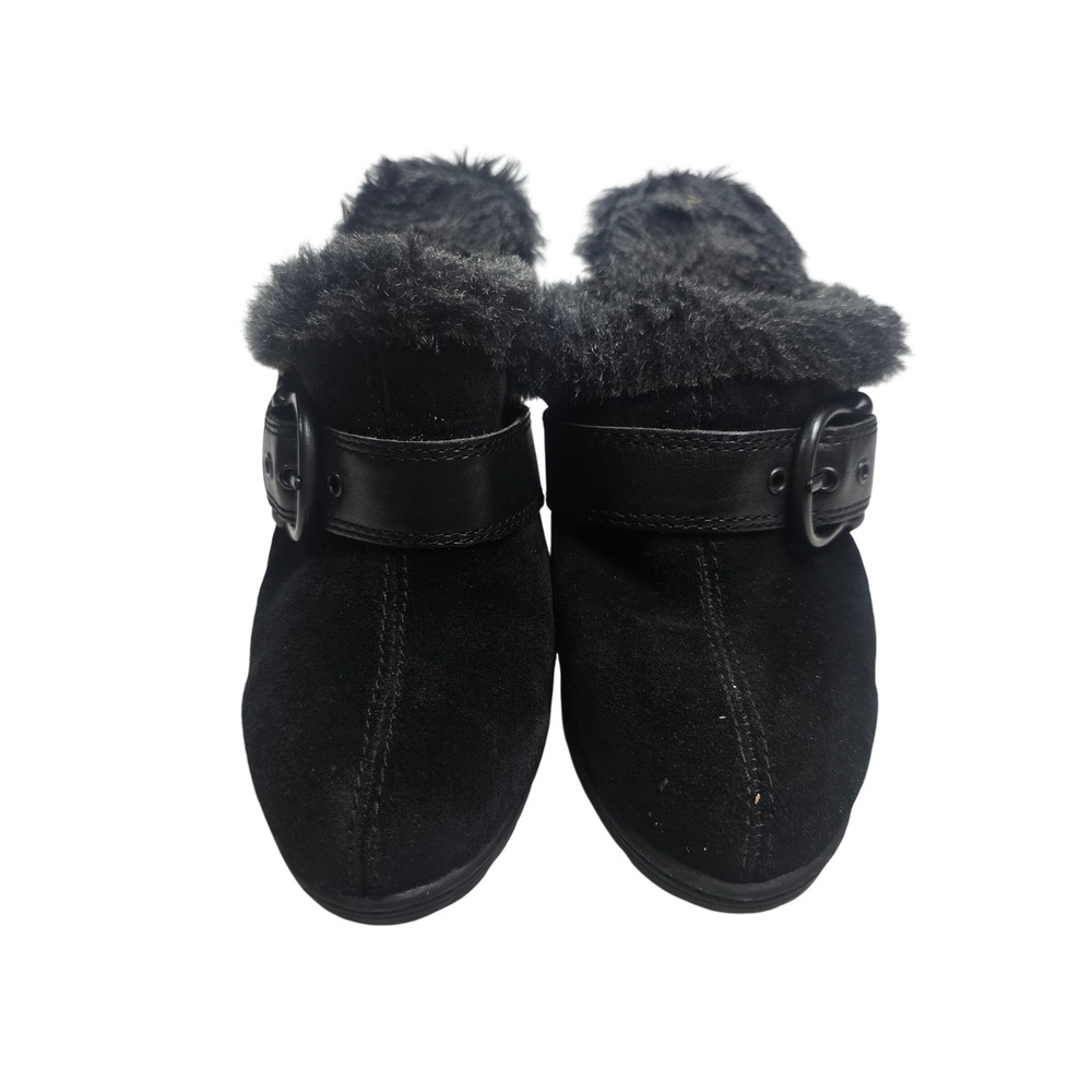 b.o.c. Clog Mules Women 7 Black Suede Faux‎ Fur Buckle